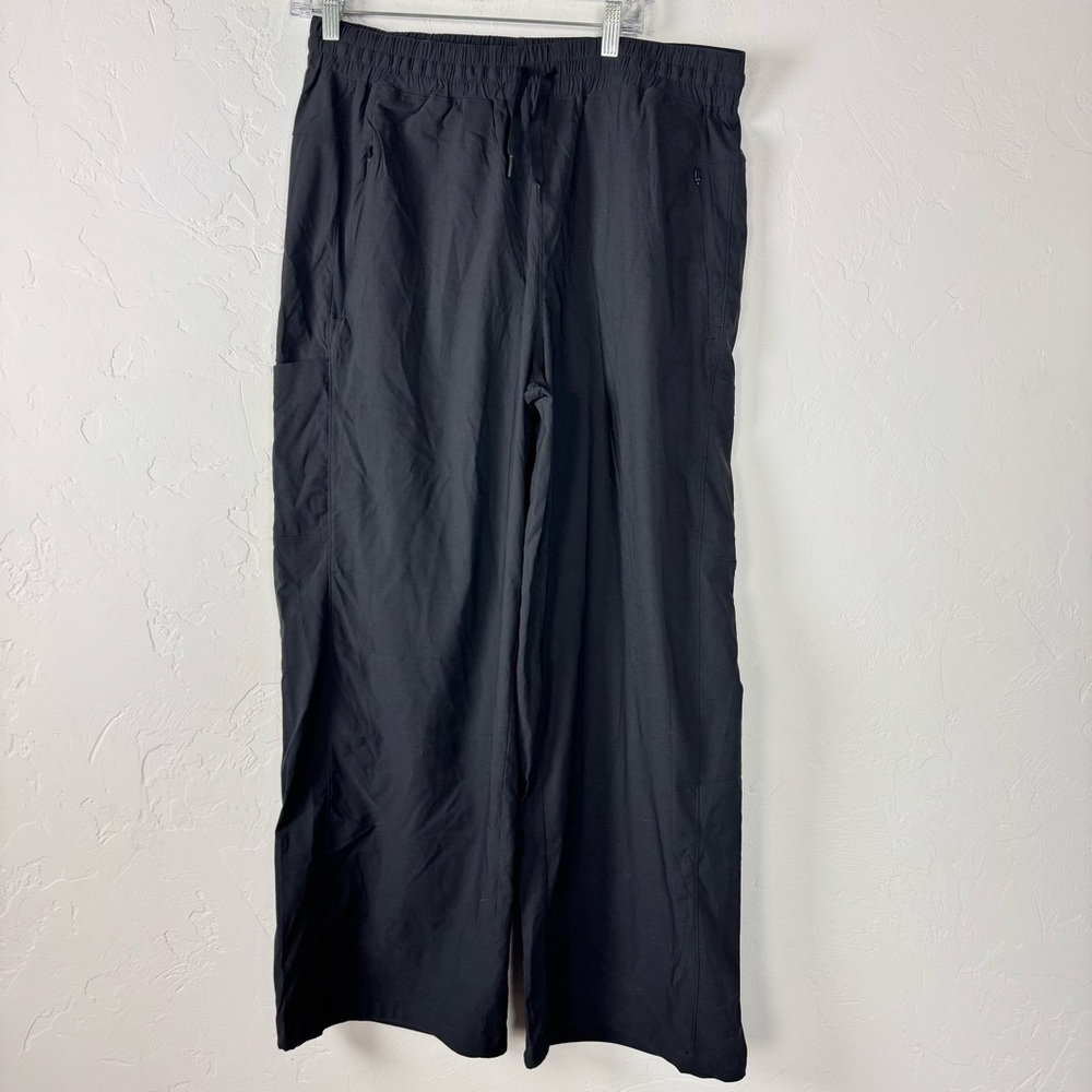 Prana Pants Send Off Pant Solid Black Pull On Tie Waist‎ Nylon Outdoor Hiking